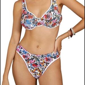 Lemon Floral Print Women's Swimwear bikini 2 piece XS